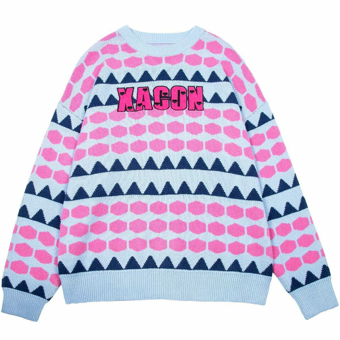 Y2K Triangle Hexagon Pattern Knit Sweater - Retro 90s Grunge Summer Outfit Essential