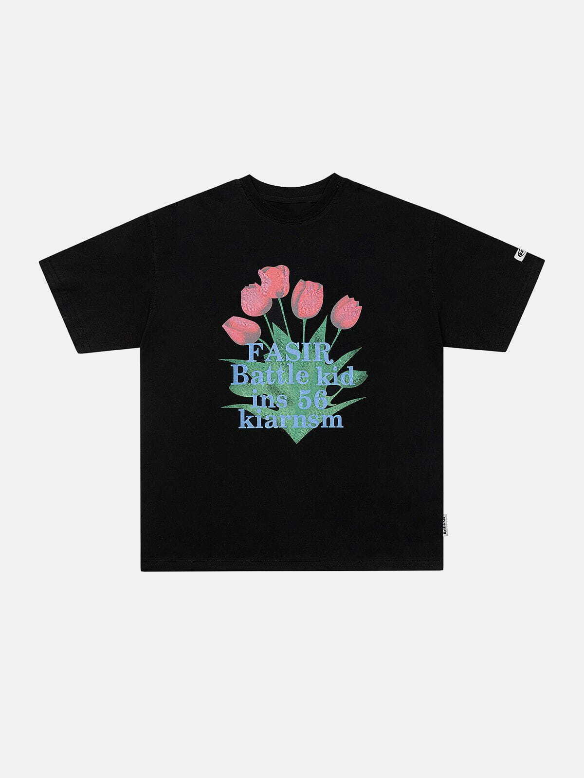 Y2K Tulip Bouquet Print Tee - Retro 90s Grunge Summer Outfit for Y2K Fashion Lovers