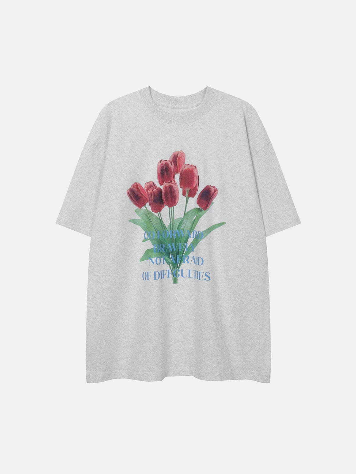 Y2K Tulip Print Baby Tee - Retro 90s Grunge Summer Outfit for Y2K Party Vibes