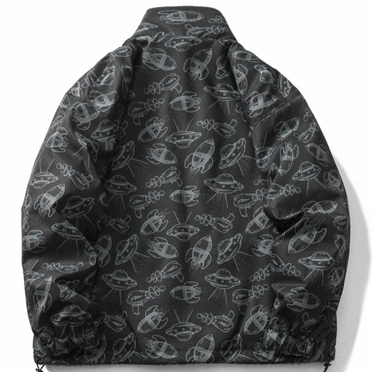 Y2K UFO Print Double-Sided Winter Coat - Retro 90s Grunge Style for Y2K Fashion Lovers