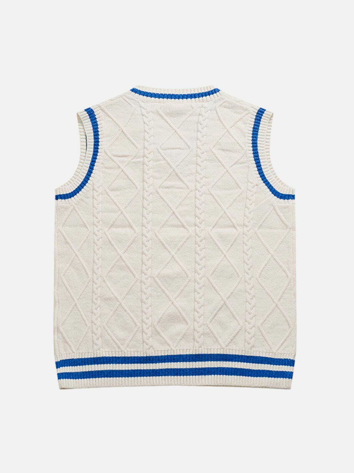 Y2K V-Neck Braided Pattern Sweater Vest - Retro 90s Grunge Summer Outfit Essential