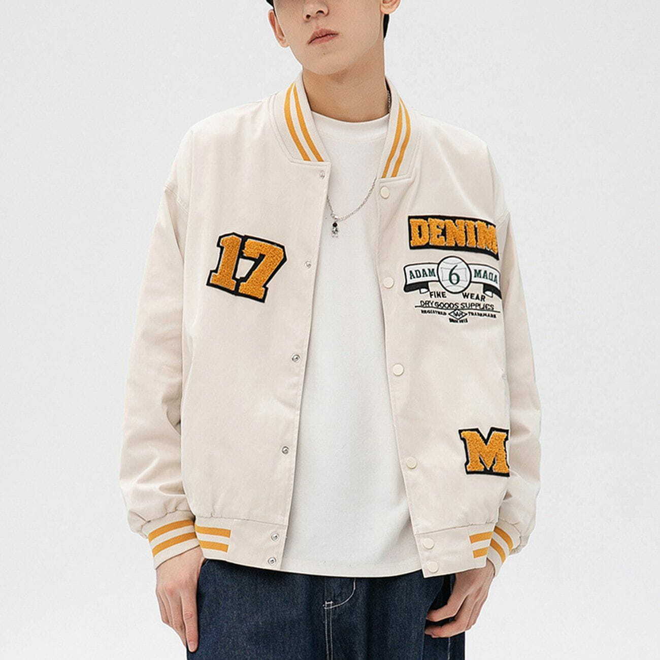 Y2K Varsity Jacket with Towel Embroidery - Retro 90s Grunge Style for Summer Outfits