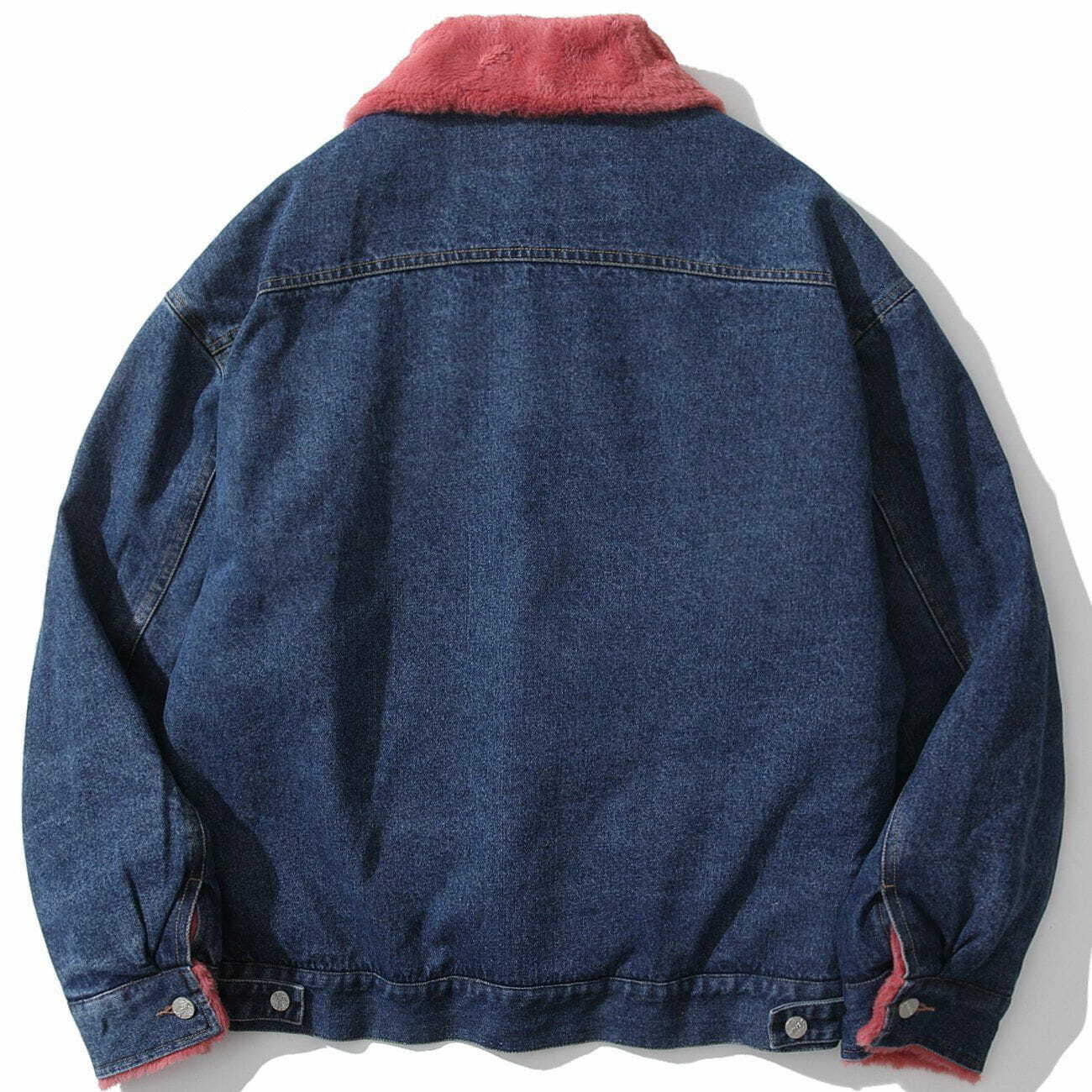 Y2K Velvet Denim Winter Coat with Polo Collar - Retro 90s Grunge Style Outerwear