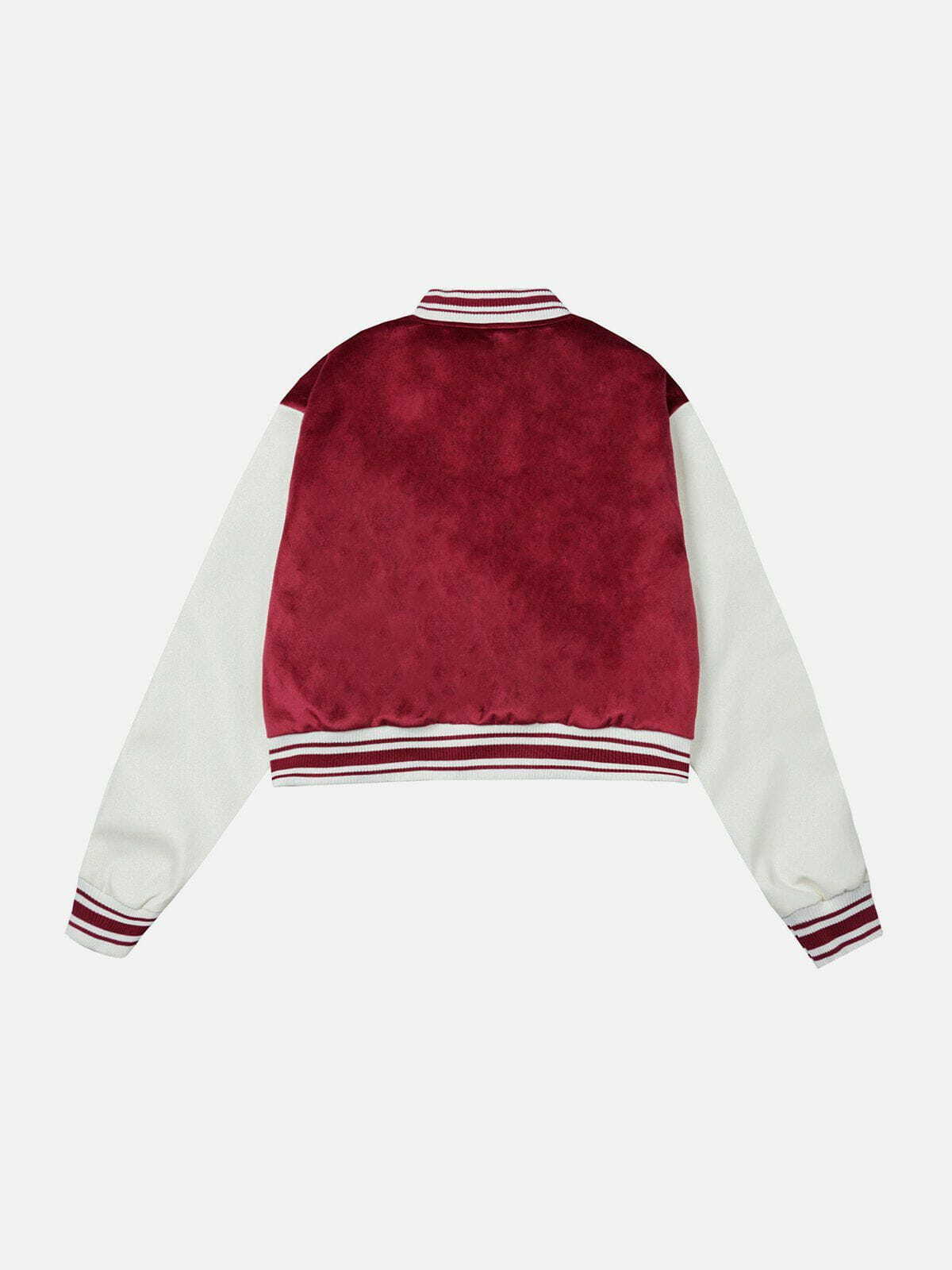 Y2K Velvet Short Varsity Jacket - Retro 90s Grunge Outfit for Summer Parties & Clubbing