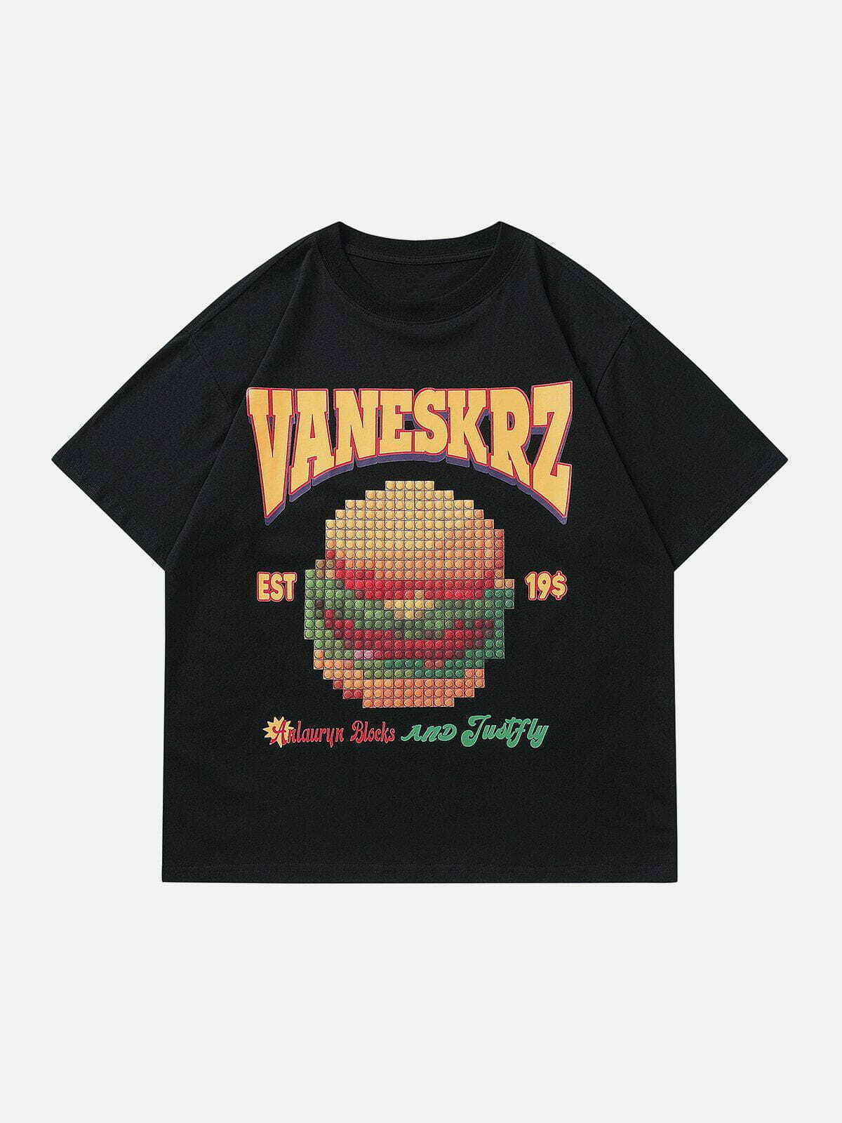 Y2K Vintage Burger Print Tee - Retro 90s Grunge Summer Outfit for Y2K Fashion Lovers