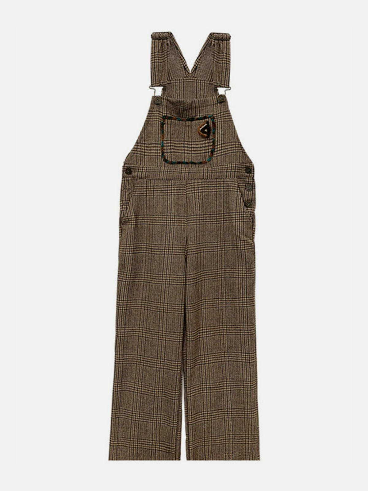 Y2K Vintage Check Bib Pants - Retro 90s Grunge Outfit for Summer Parties & Festivals