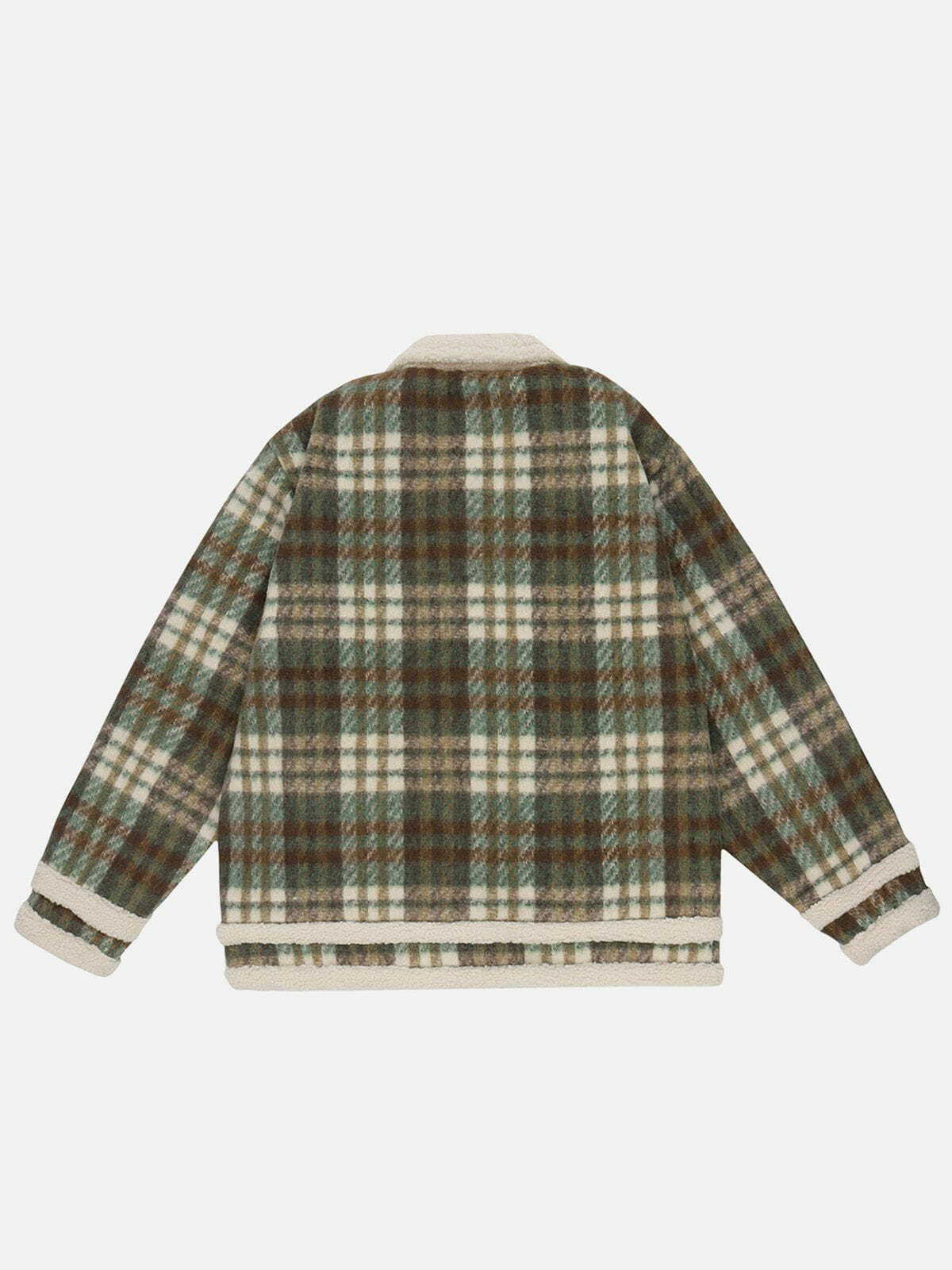 Y2K Vintage Check Sherpa Coat - Retro 90s Grunge Style for Summer Parties & Outfits