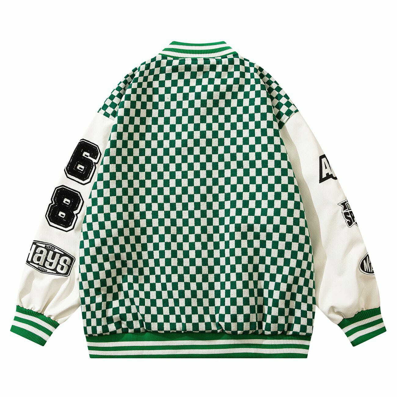 Y2K Vintage Checkerboard Embroidery Patchwork PU Jacket for Grunge & 90s Summer Outfits