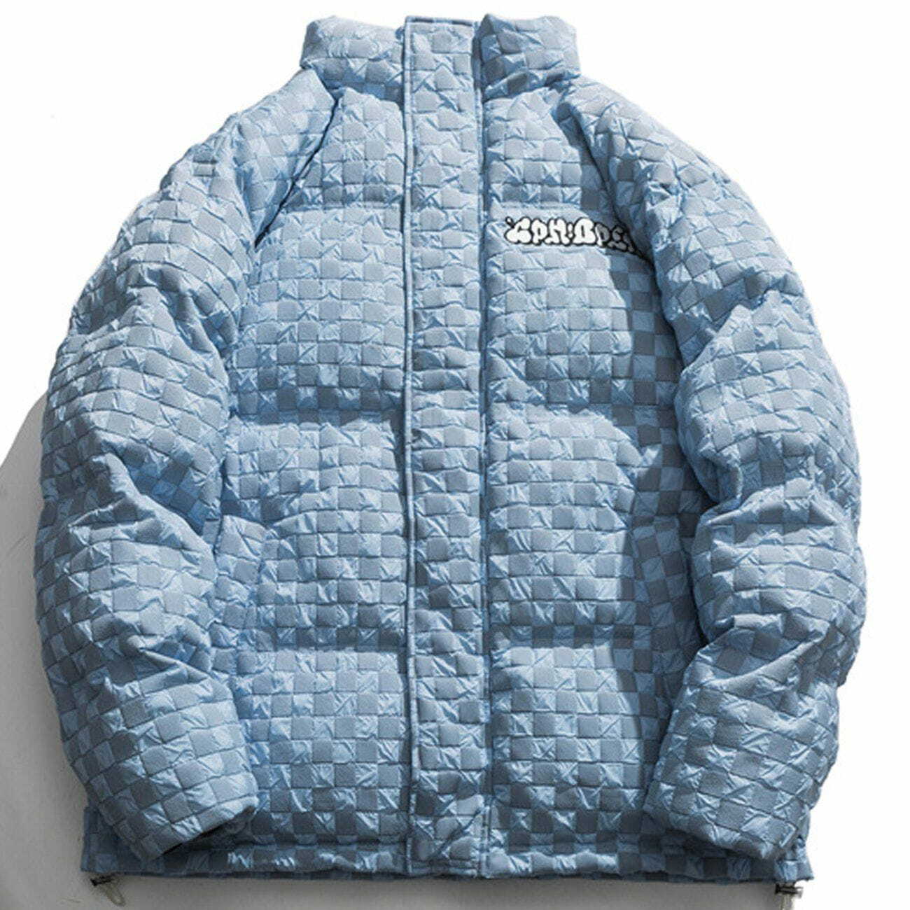 Y2K Vintage Checkerboard Plaid Embroidery Puffer Jacket for Grunge & 90s Summer Outfits