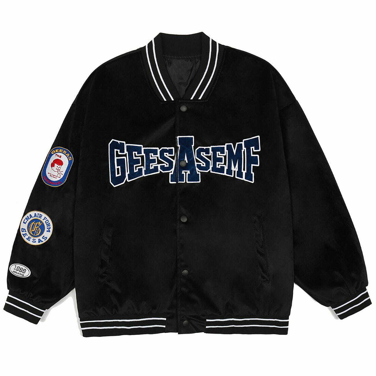 Y2K Vintage Cute Graphic Embroidery Varsity Jacket for Retro 90s Grunge Summer Outfits