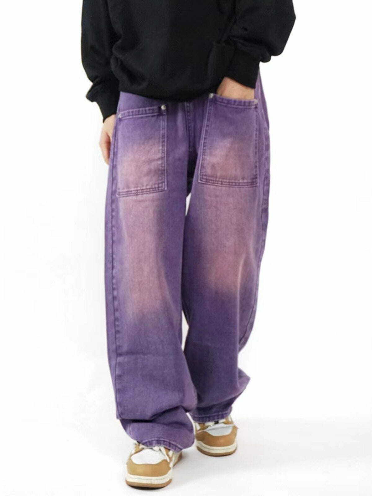 Y2K Vintage Distressed Large Pocket Jeans - Retro 90s Grunge Outfit Essential