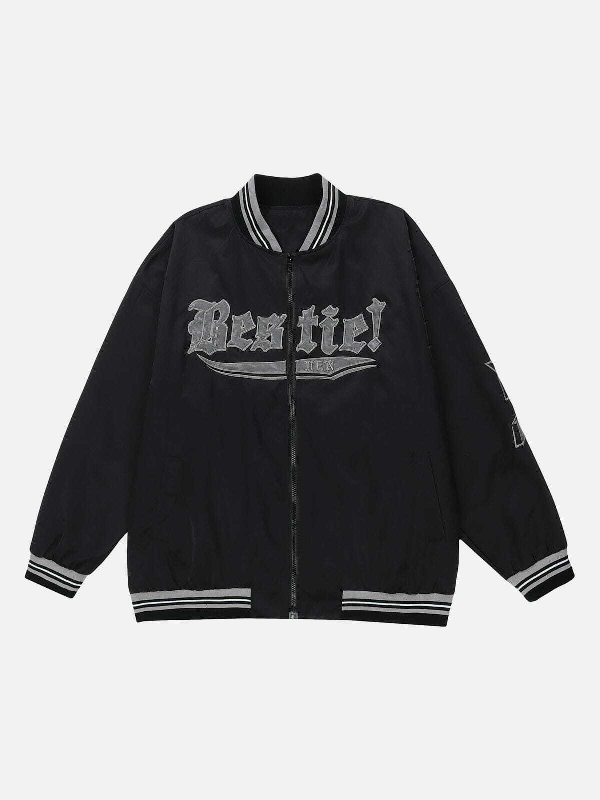 Y2K Vintage Embroidered Varsity Jacket - Retro 90s Grunge Style for Summer Outfits