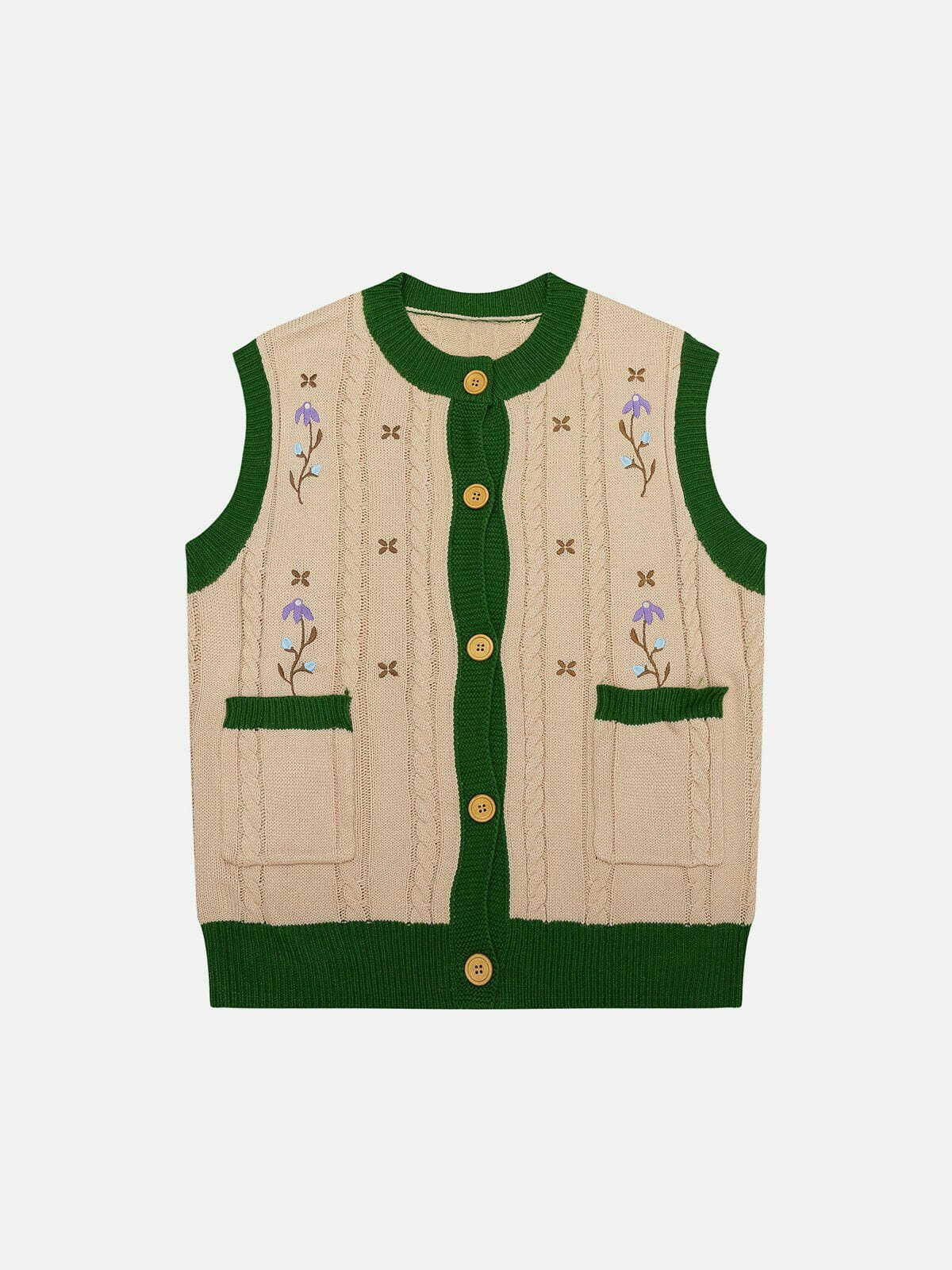 Y2K Vintage Embroidery Sweater Vest - Retro 90s Grunge Outfit for Summer Parties