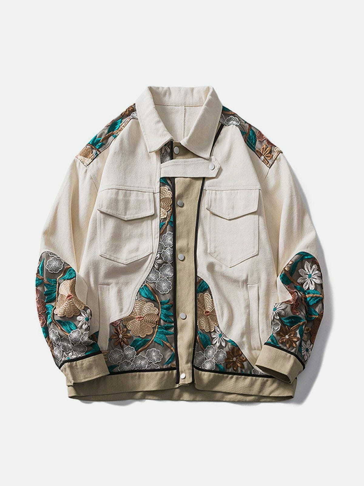 Y2K Vintage Flower Embroidery Jacket - Retro 90s Grunge Style for Summer Outfits