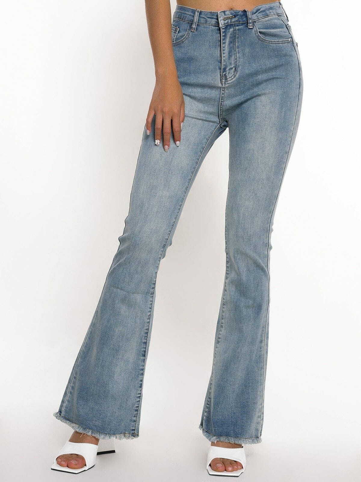 Y2K Vintage Frayed Flared Jeans - Retro 90s Grunge Outfit for Summer Parties & Festivals