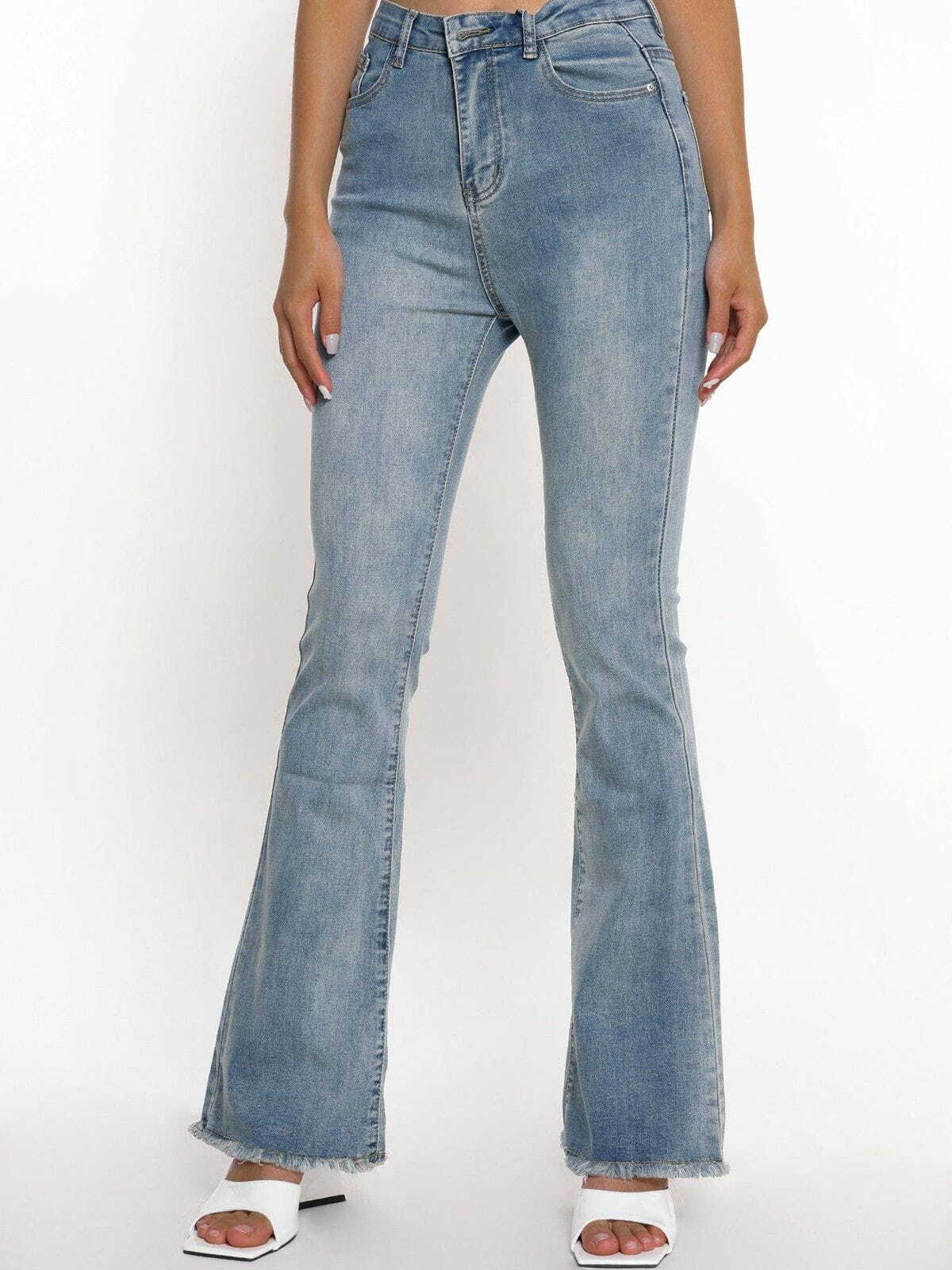 Y2K Vintage Frayed Flared Jeans - Retro 90s Grunge Outfit for Summer Parties & Festivals