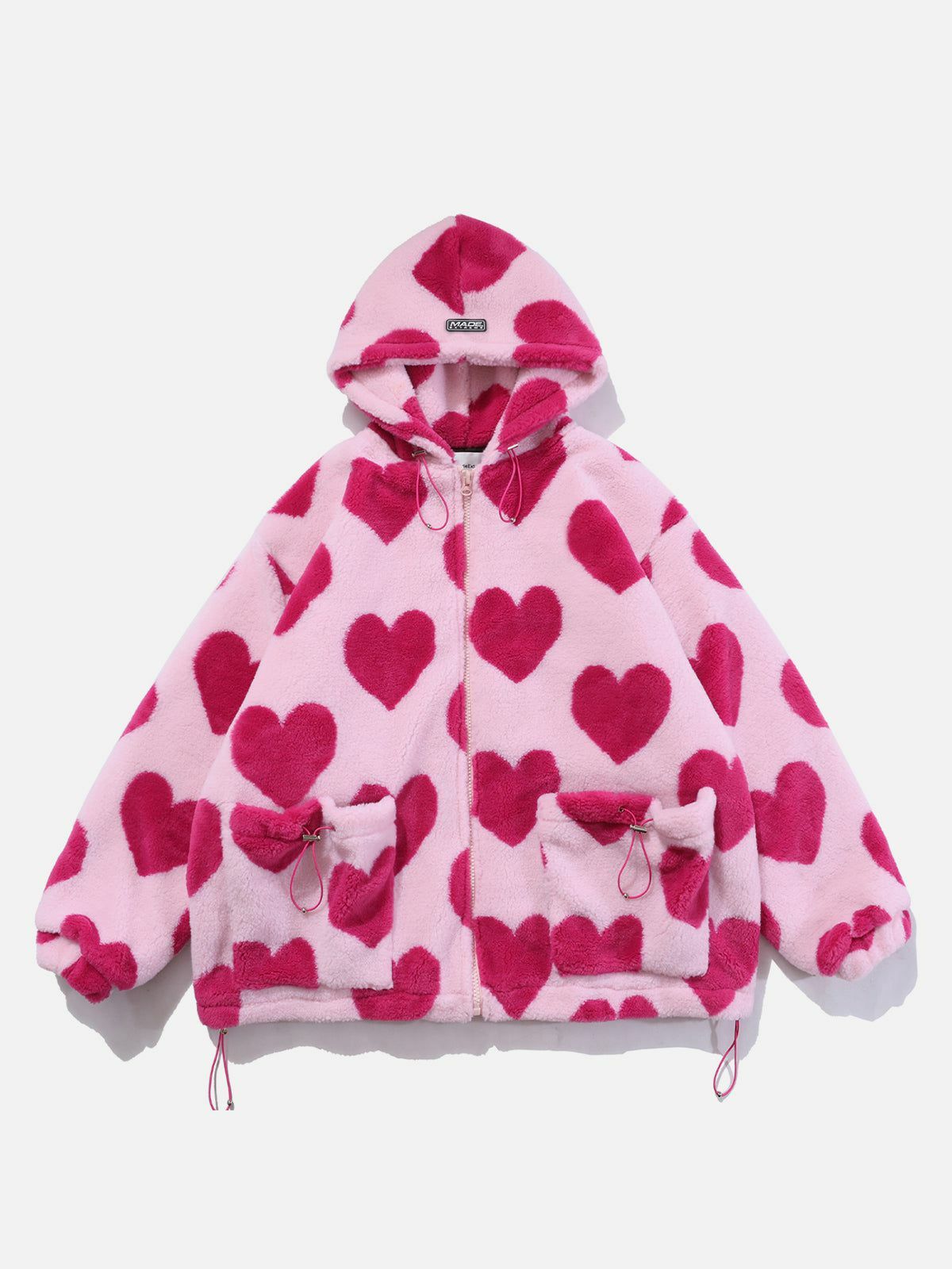 Y2K Vintage Heart Pattern Oversized Sherpa Coat - Retro Grunge 90s Summer Fashion