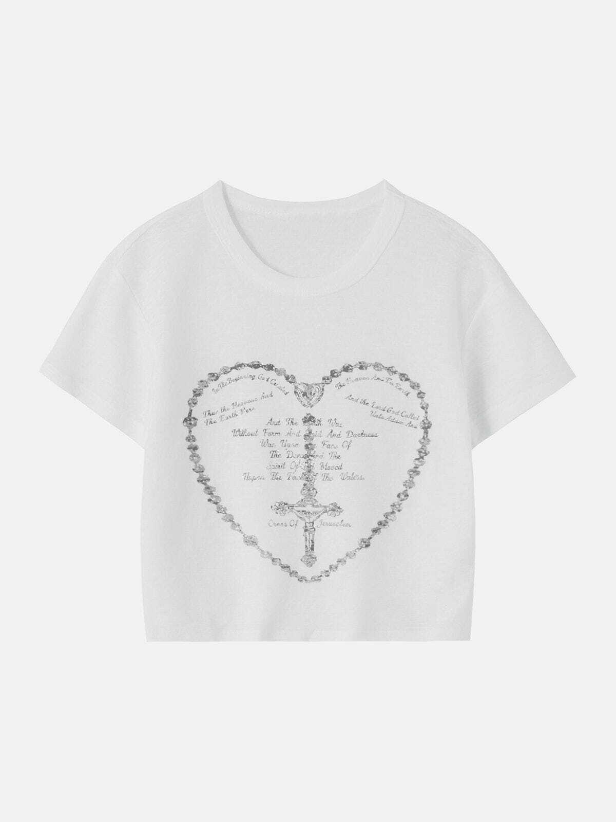 Y2K Vintage Heart Print Tee - Retro 90s Grunge Summer Outfit for Women