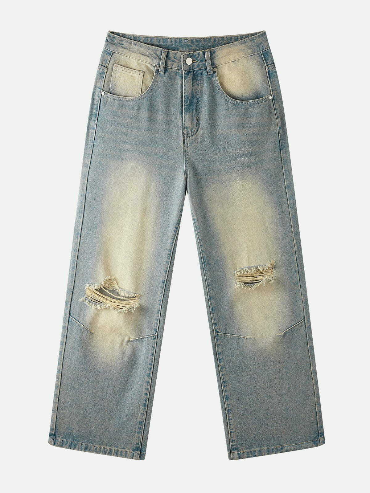 Y2K Vintage Hole Washed Jeans - Retro 90s Grunge Outfit for Summer Parties & Casual Looks