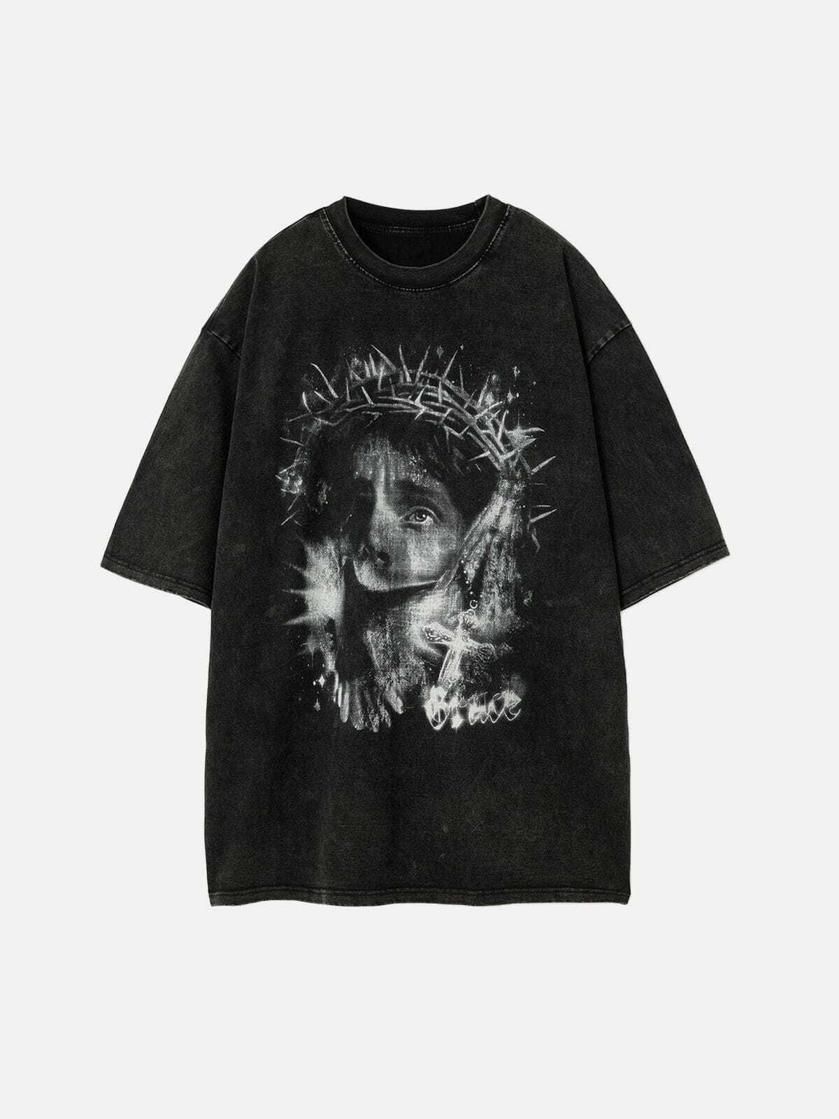 Y2K Vintage Jesus Print Tee - Retro 90s Grunge Top for Summer Party Outfits