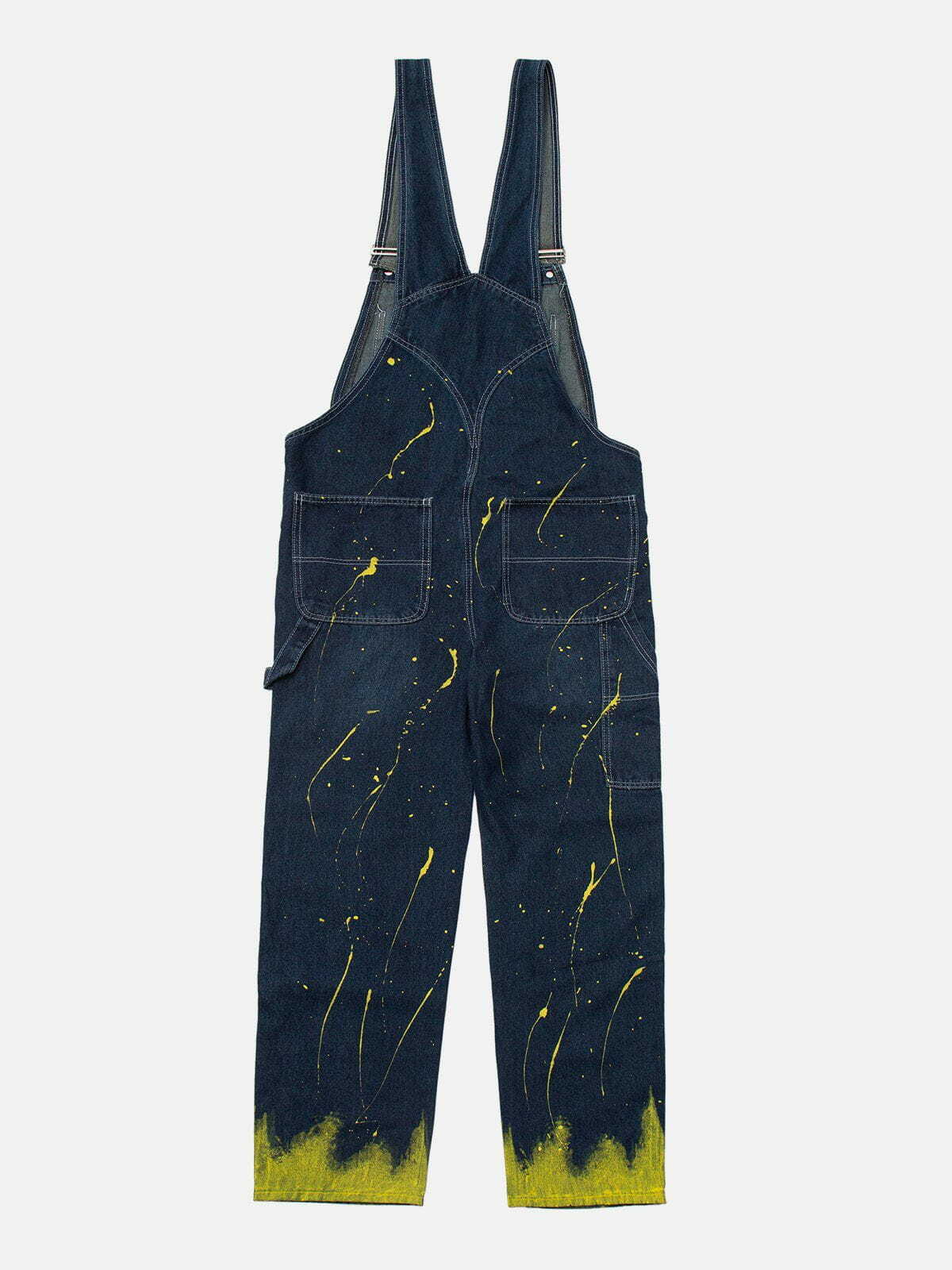 Y2K Vintage Loose Splash Ink Suspender Jeans - Retro Grunge 90s Summer Outfit