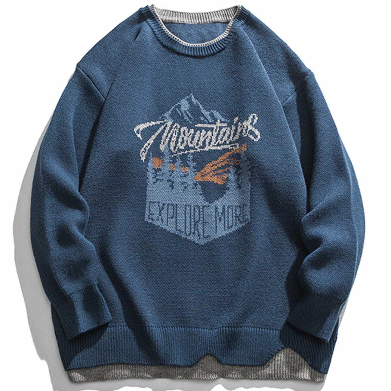 Y2K Vintage Mountain Pattern Knit Sweater - Retro 90s Grunge Style for Summer Outfits