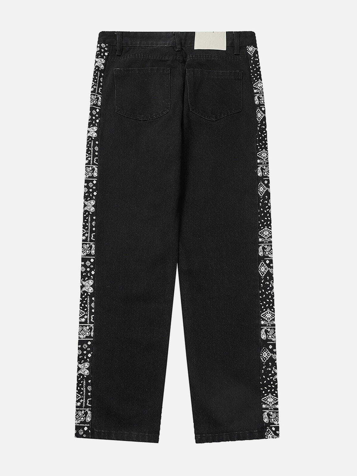 Y2K Vintage Paisley Side Panel Jeans - Retro 90s Grunge Outfit for Summer Parties