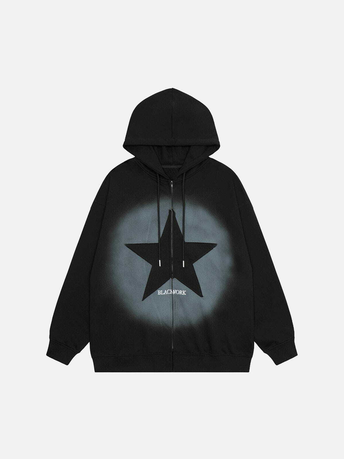 Y2K Vintage Pentagram Zip Up Hoodie - Grunge 90s Fashion for Summer Parties & Outfits