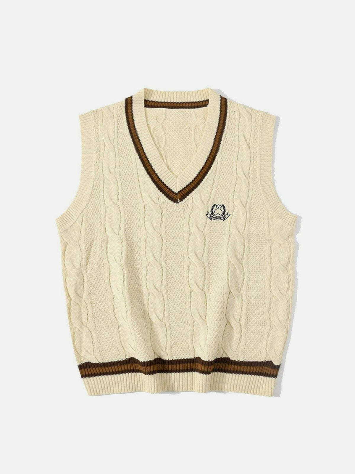 Y2K Vintage Preppy Knit Sweater Vest - Retro 90s Grunge Outfit for Summer Parties