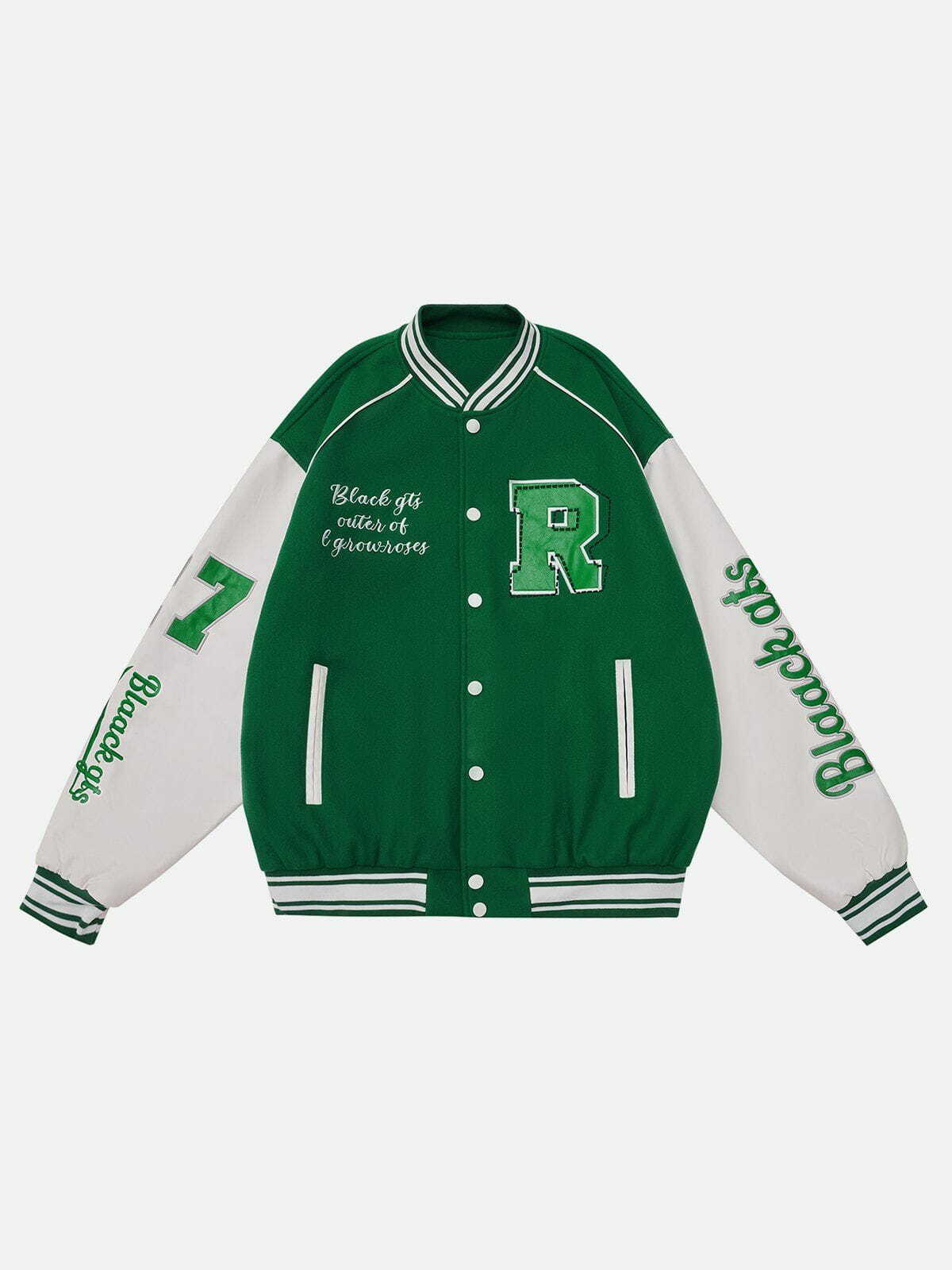 Y2K Vintage 'R' Embroidery Varsity Jacket - Retro 90s Grunge Outfit for Summer Parties