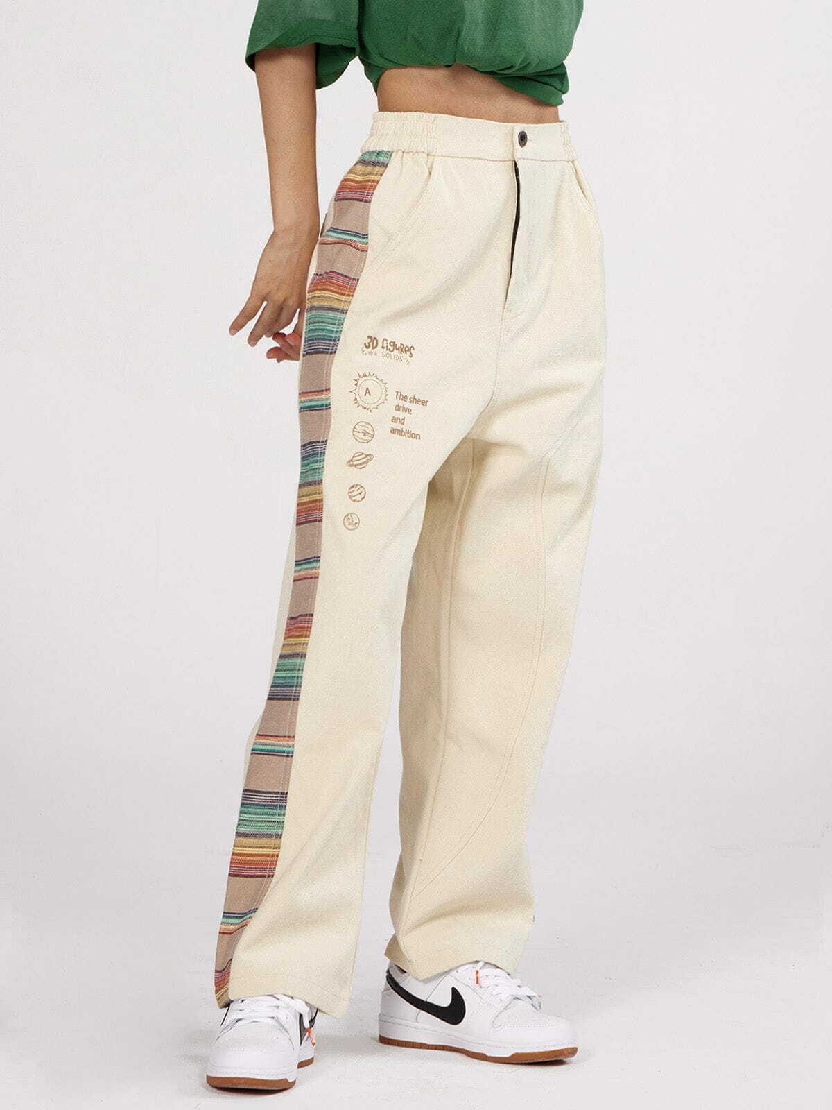 Y2K Vintage Rainbow Stitch Cropped Pants - Retro 90s Grunge Summer Outfit for Women