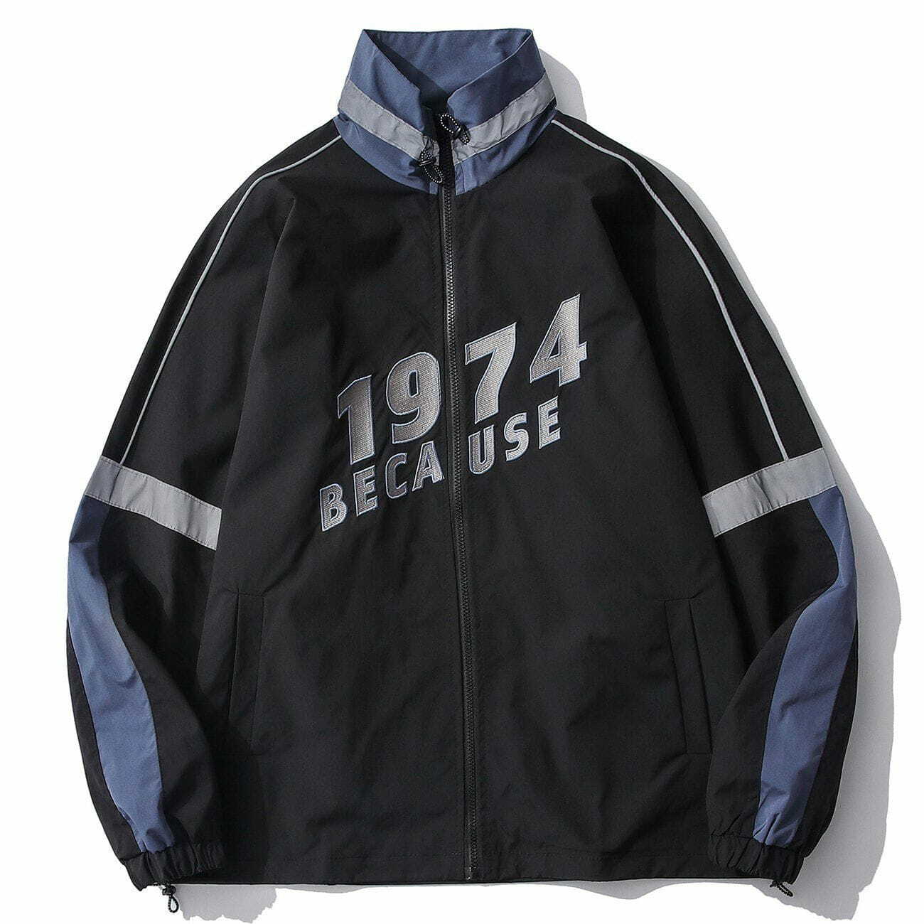 Y2K Vintage Reflective Strip Baseball Jacket - Retro 90s Grunge Summer Outfit for Women