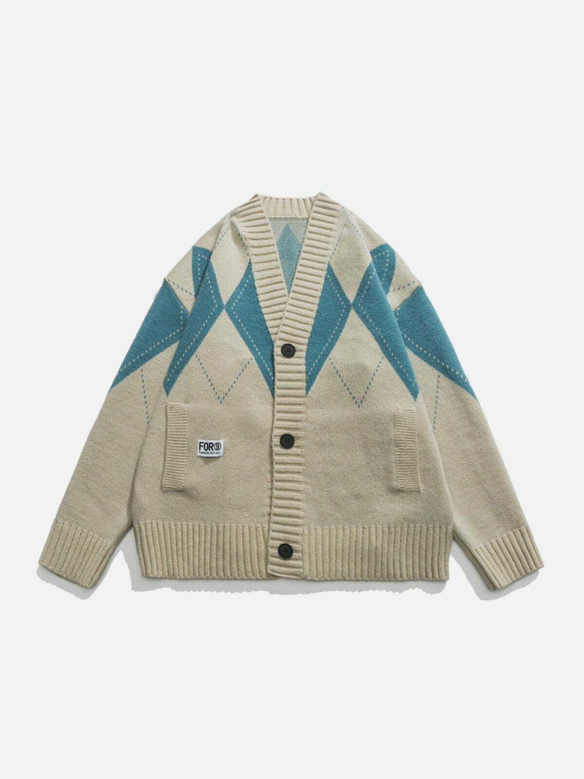 Y2K Vintage Rhombus Cardigan - Retro 90s Grunge Outfit for Summer Parties & Clubbing