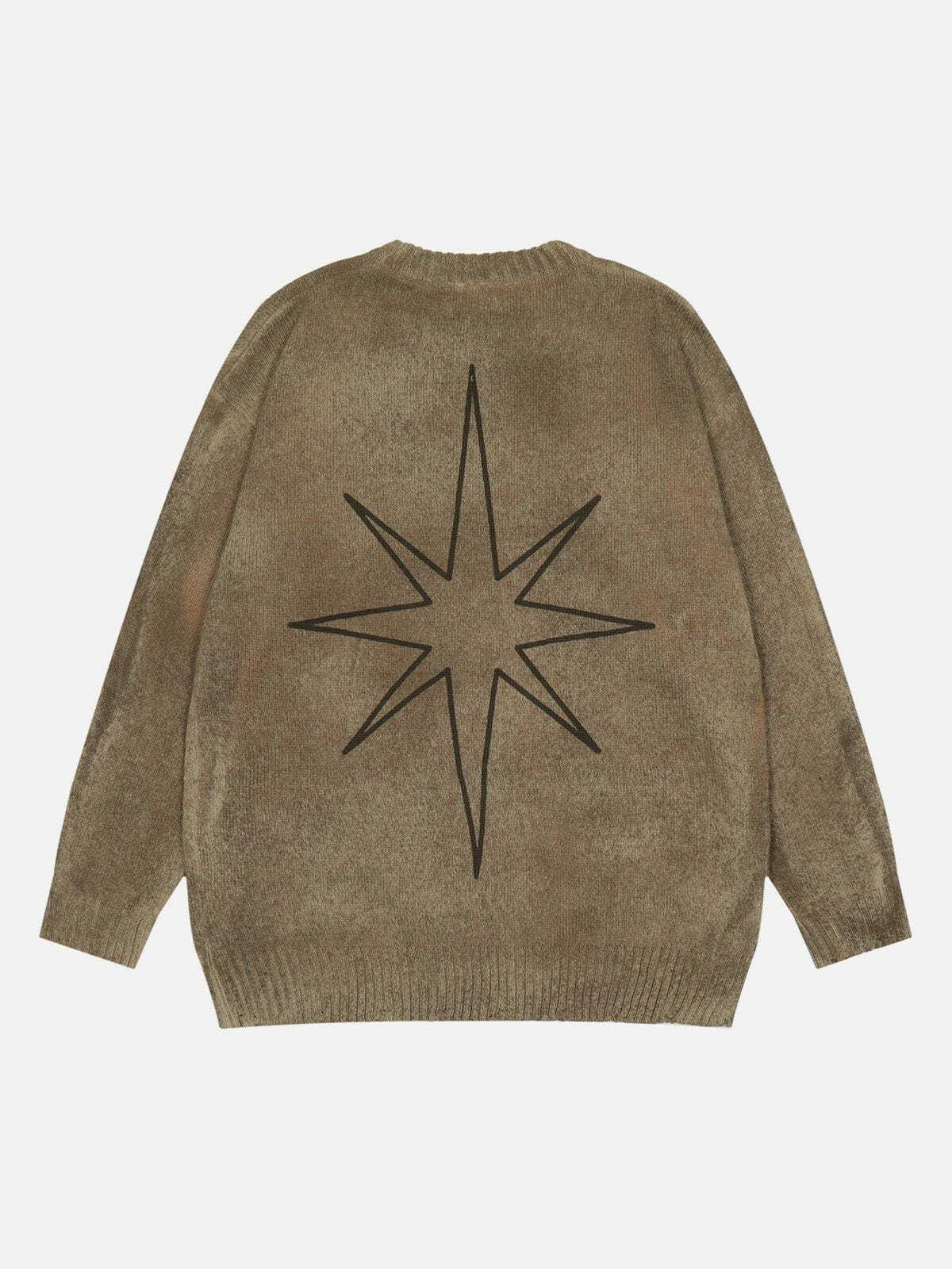 Y2K Vintage Sepia Star Sweater - Retro 90s Grunge Outfit for Summer Parties & Festivals