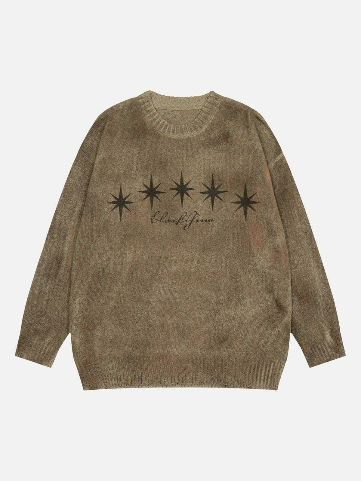 Y2K Vintage Sepia Star Sweater - Retro 90s Grunge Outfit for Summer Parties & Festivals