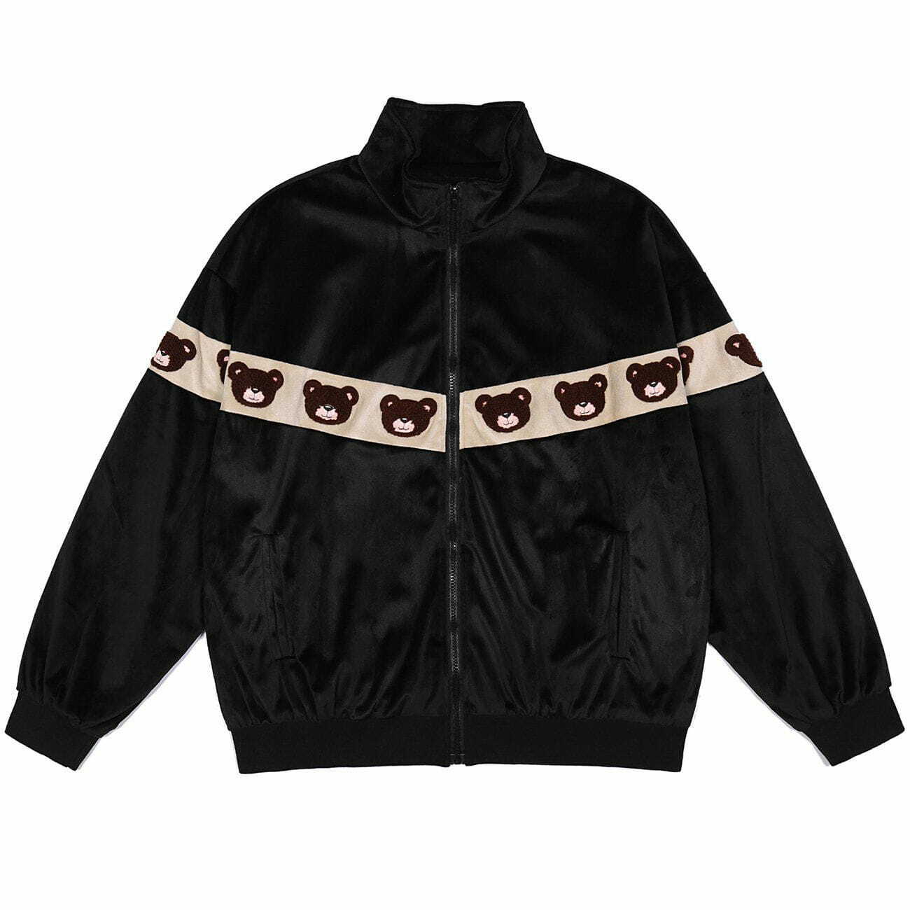 Y2K Vintage Stitching Bear Head Embroidered Jacket - Retro Grunge 90s Fashion Outerwear