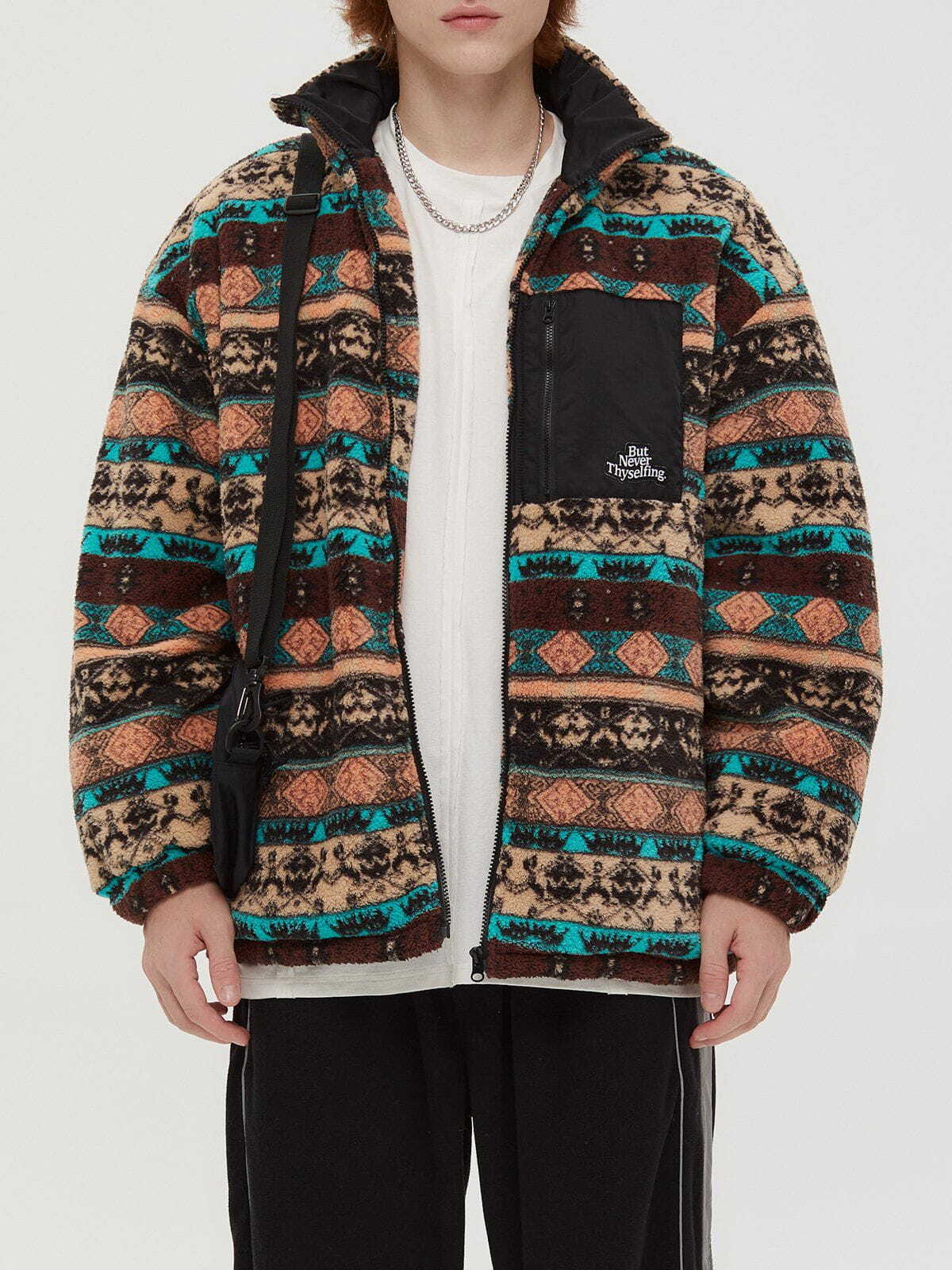 Y2K Vintage Tribal Pattern Winter Coat - Retro 90s Grunge Style for Y2K Fashion Lovers