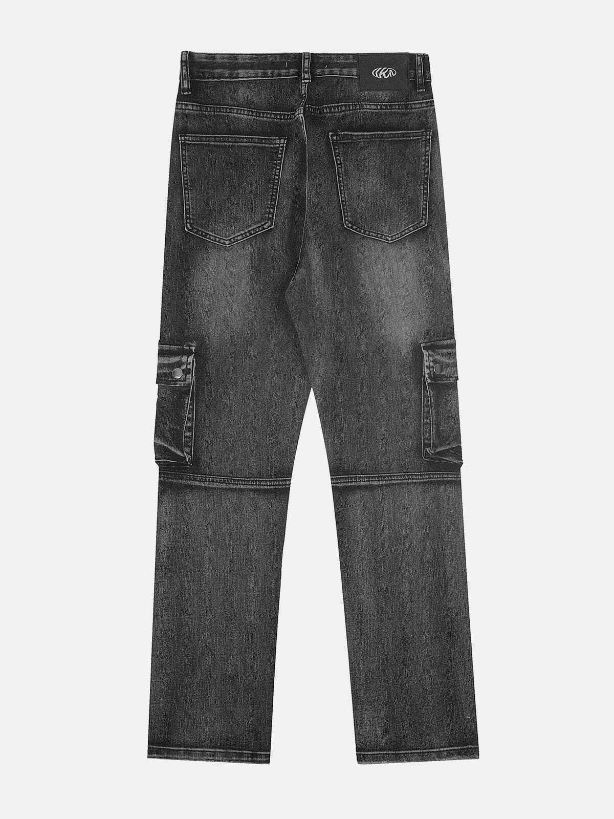 Y2K Vintage Wash Multi Pocket Jeans - Retro 90s Grunge Outfit for Summer Parties