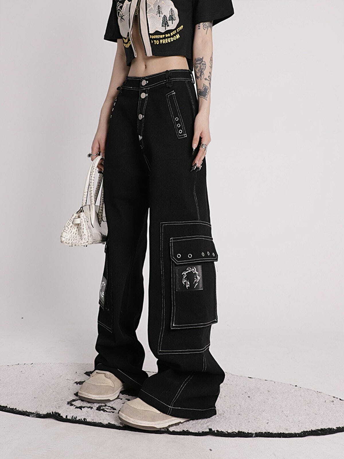 Y2K Vintage Wide Leg Pants - Retro 90s Grunge Outfit for Summer Parties & Casual Looks