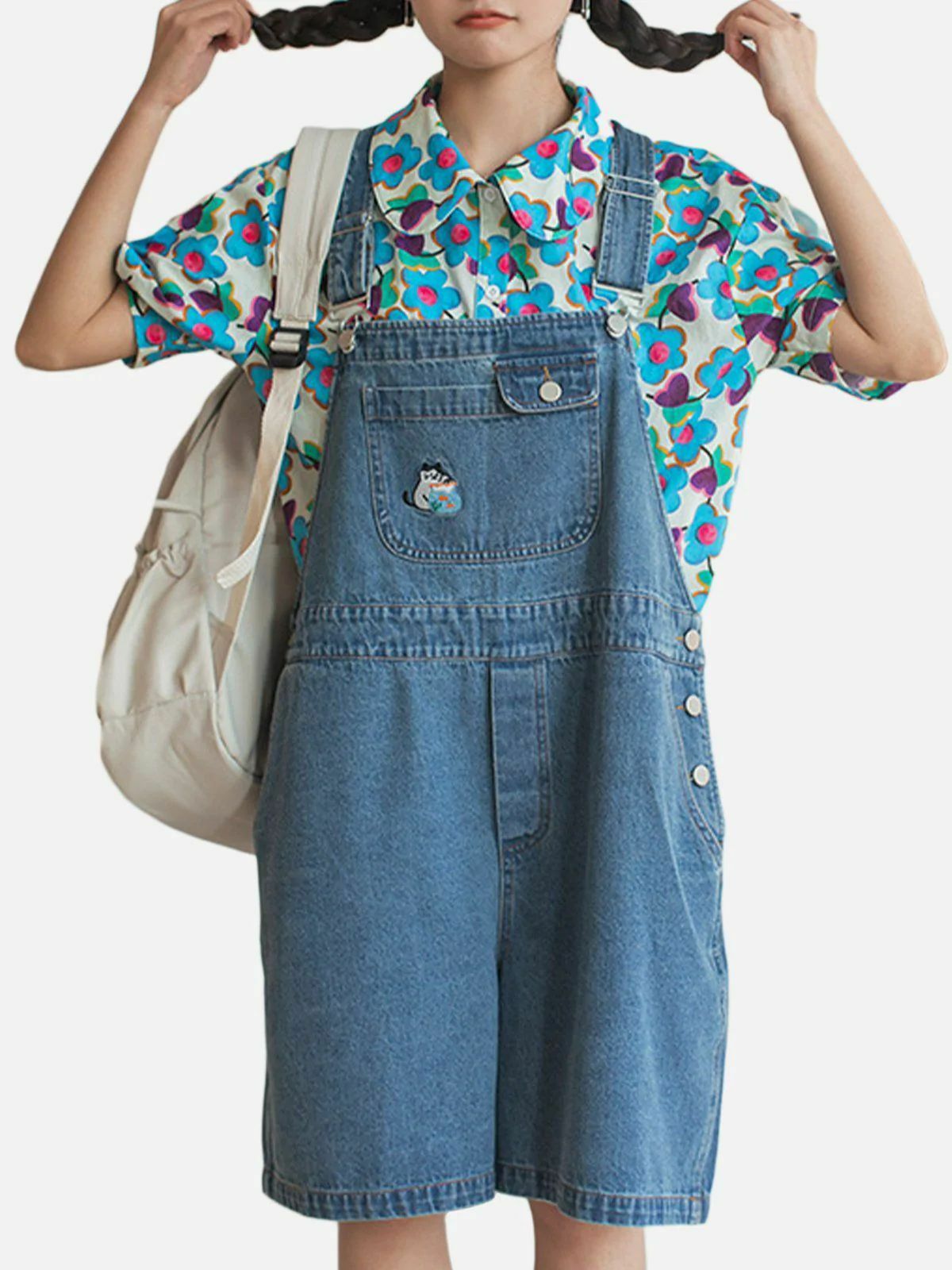 Y2K Vintage Wide Leg Suspender Jeans - Retro 90s Grunge Outfit for Summer Parties