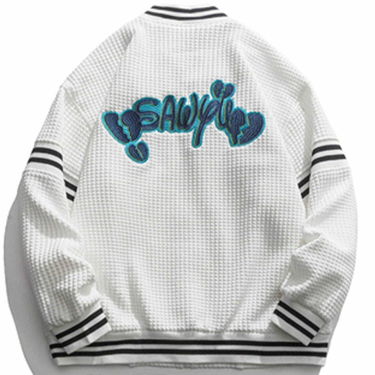 Y2K Waffle Embroidery Jacket - Retro 90s Grunge Outfit for Summer Parties & Clubbing