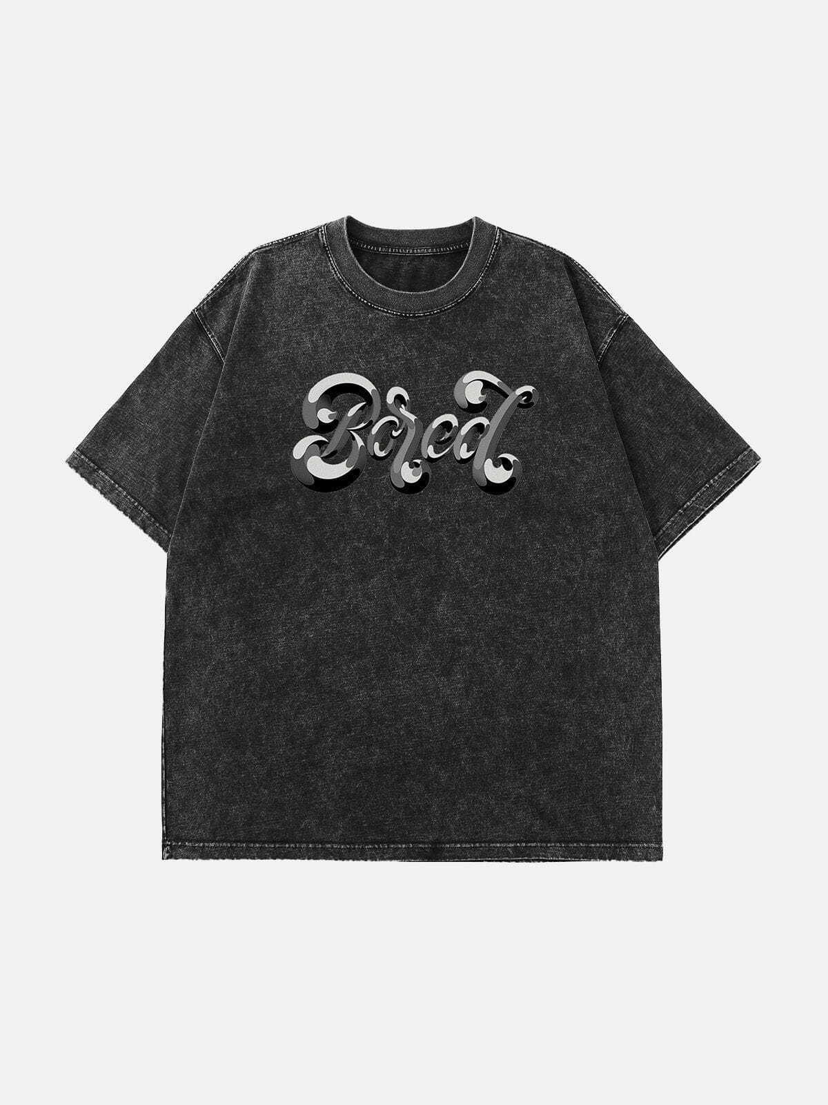 Y2K Washed Alphabet Print Tee - Retro 90s Grunge Top for Summer Outfits & Parties