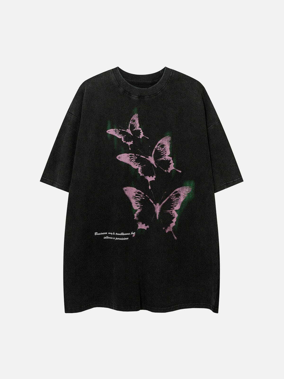 Y2K Washed Butterfly Graphic Tee - Retro 90s Grunge Summer Outfit for Women