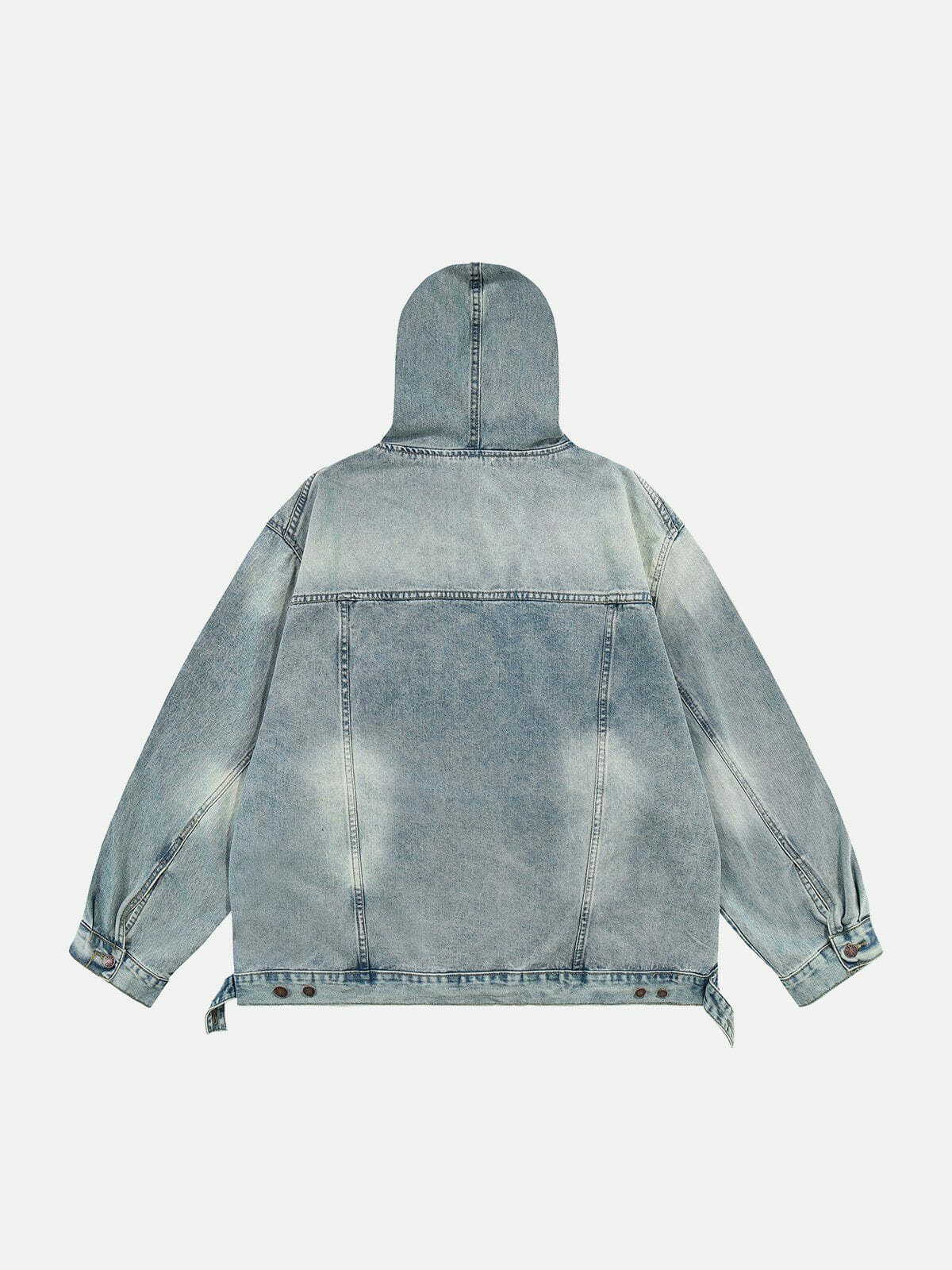 Y2K Washed Denim Hoodie - Retro 90s Grunge Outfit for Summer Parties & Casual Looks