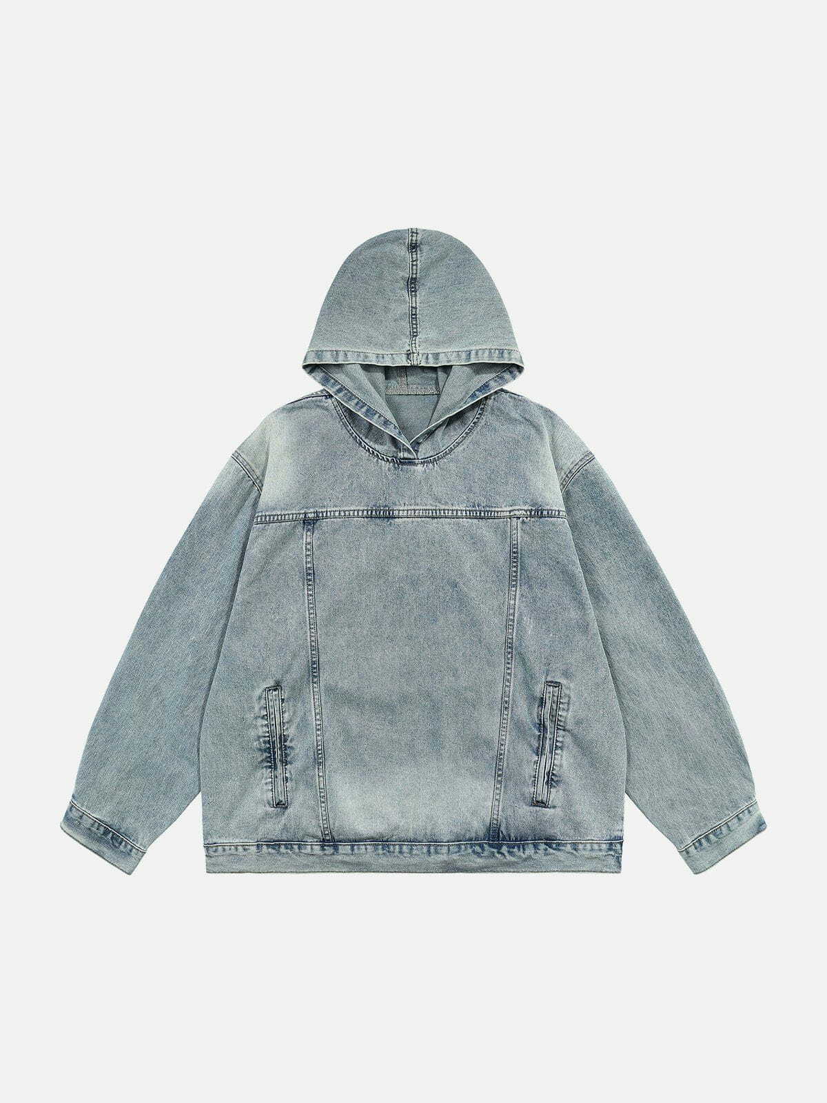 Y2K Washed Denim Hoodie - Retro 90s Grunge Outfit for Summer Parties & Casual Looks