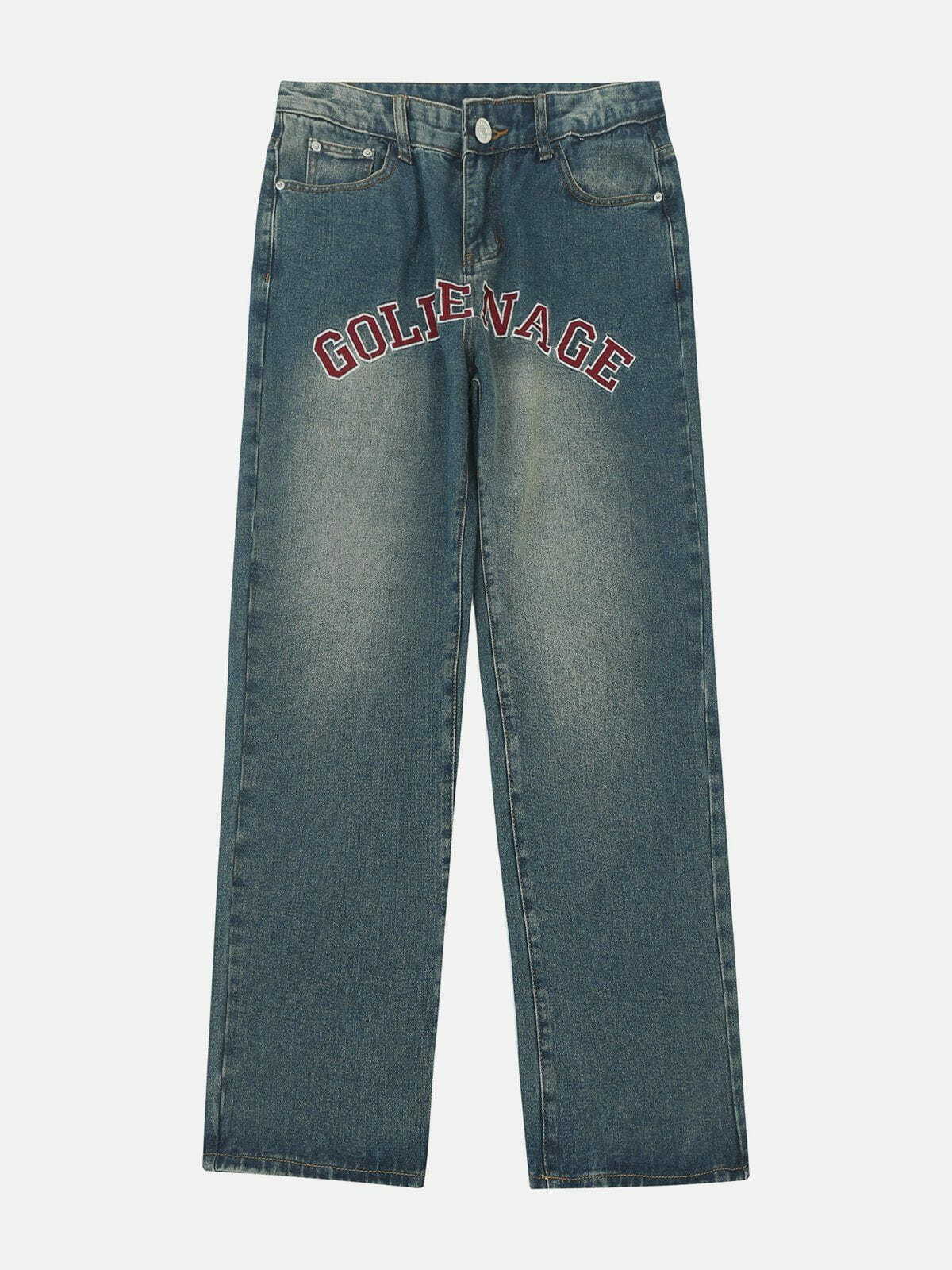 Y2K Washed Embroidered Letter Jeans - Retro 90s Grunge Outfit for Summer Parties