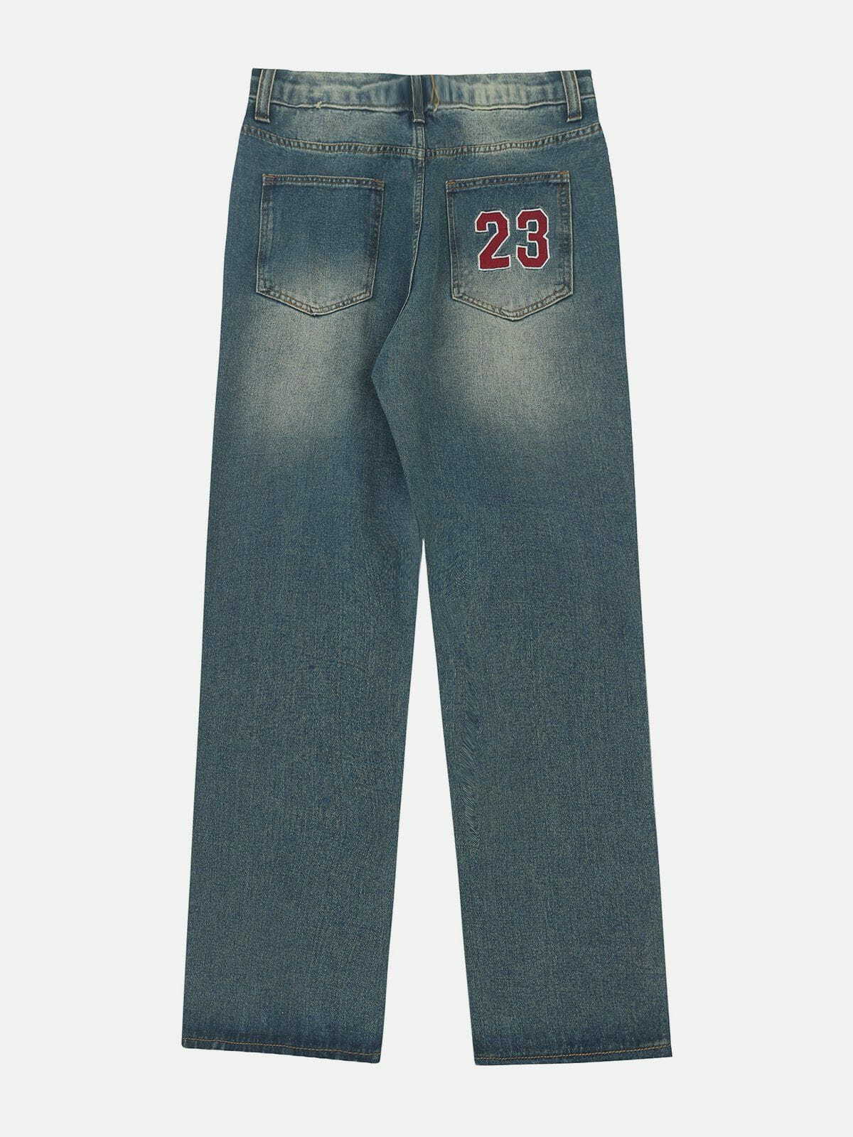 Y2K Washed Embroidered Letter Jeans - Retro 90s Grunge Outfit for Summer Parties