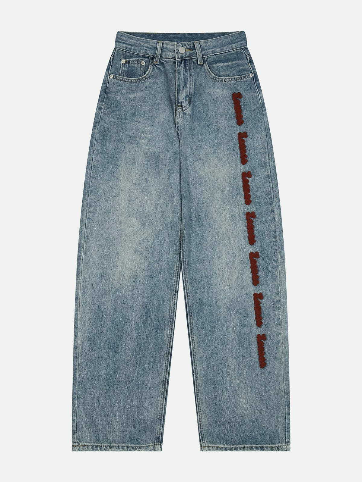 Y2K Washed Embroidery Jeans - Retro 90s Grunge Outfit for Summer Parties & Clubbing