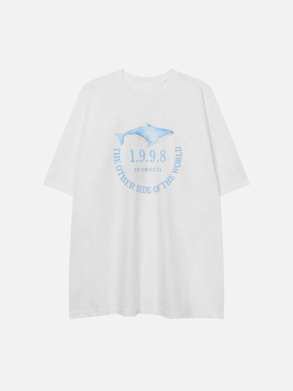 Y2K Whale Print Tee - Retro 90s Grunge Summer Outfit, Perfect for Y2K Parties & Beach