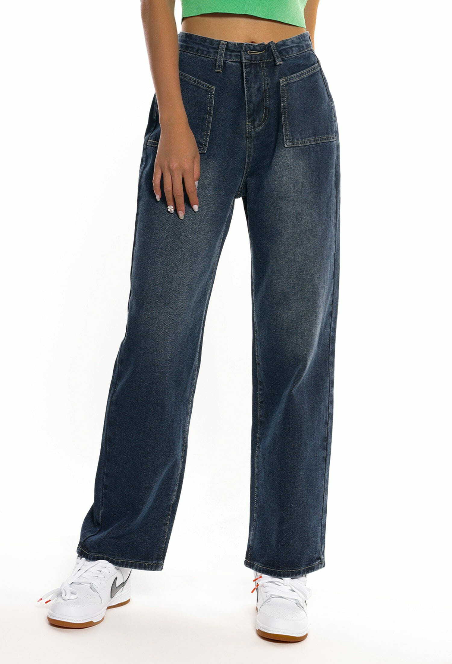 Y2K Wide Leg Straight Jeans - Retro 90s Grunge Outfit for Summer Parties & Casual Looks